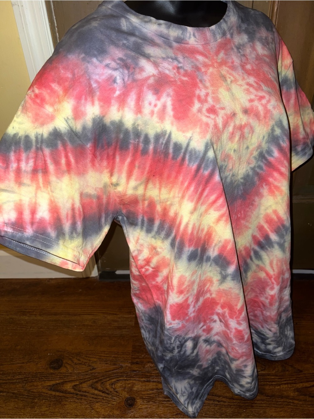 Handmade Tie Dye Flame Orange Red Gray Short Sleeve Cotton Shirt Size L - Picture 6 of 8